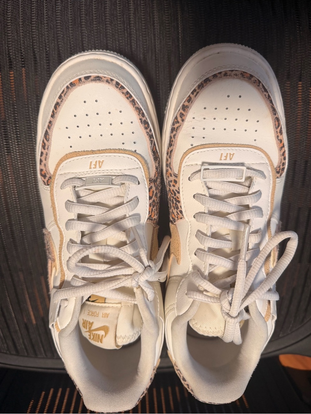 Nike White Sneakers with Tan Accents and Leopard Trim